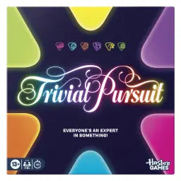 Trivial Pursuit refresh box cover neon colors on dark background