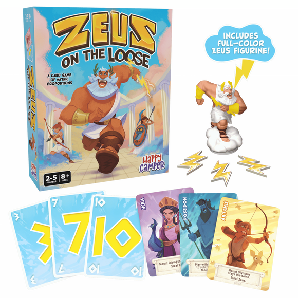 Zeus on the Loose and some of its components, including a full size figurine of Zeus.