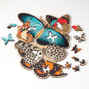 Jigsaw puzzle featuring colorful butterflies, showing special whimsy pieces