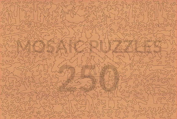 Back of mosaic puzzle, showing unique piece shapes