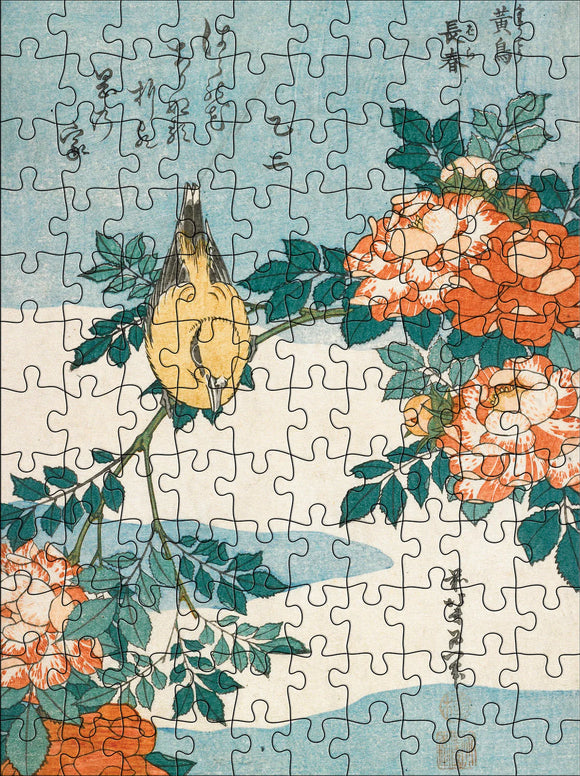 Hokusai puzzle featuring a bird on a branch.