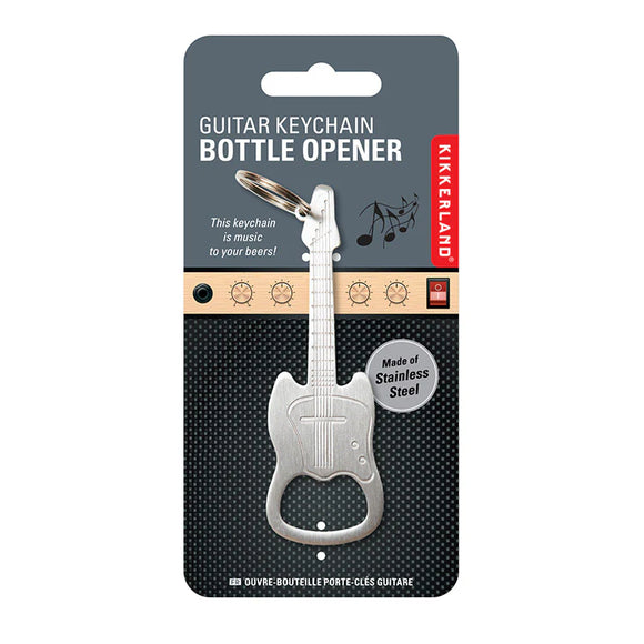 Guitar bottle opener key chain in packaging