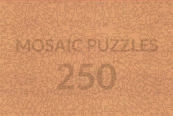 Back of a mosaic puzzle, featuring unique piece shapes