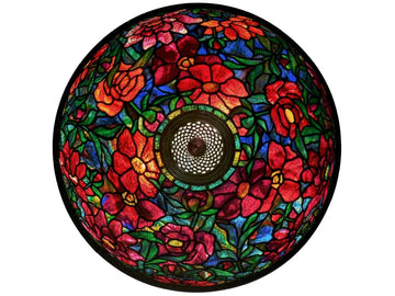Overhead view of a floral tiffany lampshade