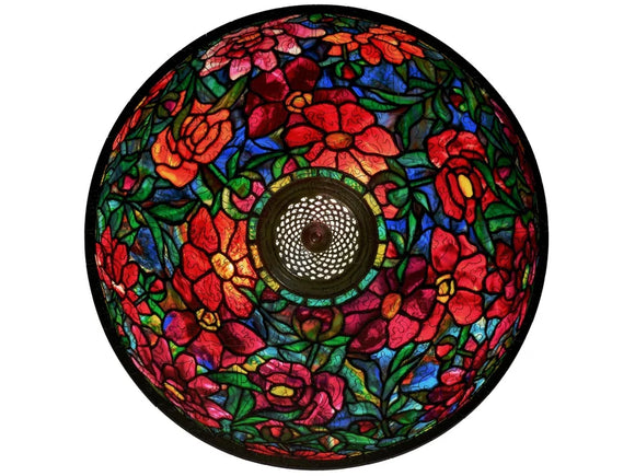 Overhead view of a floral tiffany lampshade