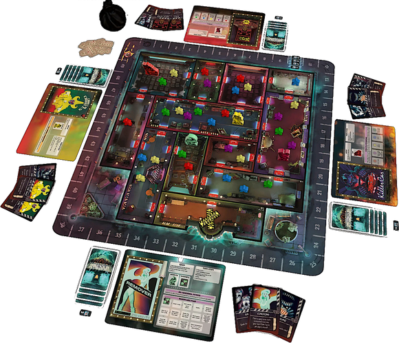 Spooktacular board game components, showing a game in progress