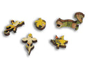Uniquely shaped puzzle pieces on a white background