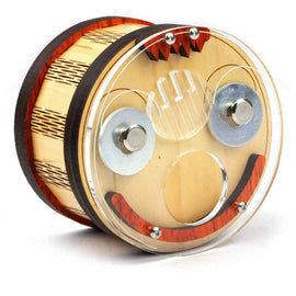 Grossmaul mechanical puzzle by Jean-Claude Constantin features a playful face design with a smiling mouth and expressive eyes. Made from wood and acrylic, this unique puzzle challenges users to explore its mechanics and solve its design intricacies.