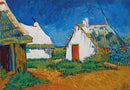 Painting of rural landscape with houses and blue sky by Van Gogh