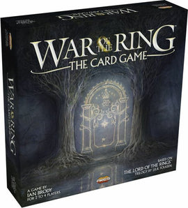 War of the Ring The Card Game box art featuring intricate illustrations of a doorway surrounded by enchanted trees. The title is prominently displayed at the top, with a mystical theme inspired by J.R.R. Tolkien's works. Designed for 2 to 4 players, this strategic card game brings the epic battles of Middle-earth to life, perfect for fans of the Lord of the Rings.