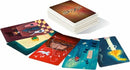 Dixit: Quest game by Asmodee featuring a stack of beautifully illustrated cards and several laid-out cards displaying imaginative artwork, emphasizing creativity and storytelling.