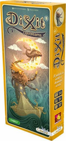 Dixit: Daydreams board game by Asmodee featuring whimsical artwork. The box displays a figure with a fish on a crescent moon amidst clouds and waves, inviting players into a world of imagination. Suitable for 3-6 players, ages 8 and up, with an average playtime of 30 minutes.