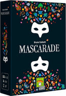 Mascarade 2nd edition game box by Repos Production, featuring vibrant artwork depicting various game elements, masked figures, and whimsical illustrations. Suitable for 4-12 players aged 10 and up, with an estimated playtime of 30 minutes.