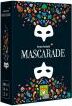Mascarade 2nd edition board game by Repos Production. The box features a dark background adorned with colorful, whimsical designs, and two white masks, inviting players to a world of deception and intrigue.