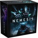 The Nemesis game by Rebel features a dark and immersive box cover with chilling artwork, depicting a monster looming over a space explorer. Rich colors and intricate details highlight the game's sci-fi horror theme, inviting players to delve into an intense gameplay experience.