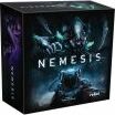 The boxed game 'Nemesis' by Rebel features an atmospheric cover with dark artwork depicting eerie creatures and a sense of tension. The game is designed for thrilling gameplay, suitable for fans of strategy and horror.