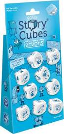 Rory's Story Cubes Actions is a game designed to inspire creativity and storytelling. It features a colorful packaging with various action-themed dice illustrations on it. Players roll the cubes and create unique stories based on the images shown. The product includes nine cubes with diverse graphics representing different actions, making it a fun and engaging activity for all ages.
