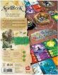 The SpellBook game by Space Cowboys features various colorful cards and game pieces arranged on a textured surface. The game includes an illustrated box cover and detailed instructions on the back, showcasing its enchanting theme. Players can explore magical realms and engage in strategic gameplay.
