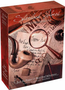 Sherlock Holmes Consulting Detective: Jack the Ripper & West End Adventures game box featuring a magnifying glass, a vintage pipe, and handwritten notes on a wooden surface. The box is designed with an attractive, thematic illustration that captures the essence of detective work and mystery-solving.