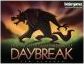 One Night Ultimate Werewolf Daybreak game box featuring a dark silhouette of a wolf creature against a dramatic sunset background, showcasing the game's title 'Daybreak' prominently in bold letters.