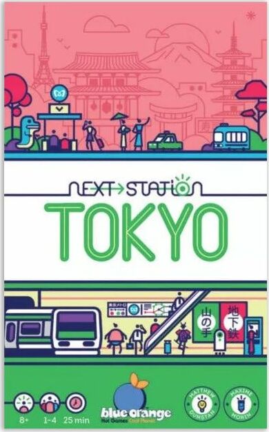 Next Station Tokyo board game by Blue Orange U.S.A. features vibrant illustrations of Tokyo's iconic landmarks and public transport. Designed for 1-4 players, this engaging game offers strategic gameplay within a 25-minute time frame, suitable for ages 8 and up.