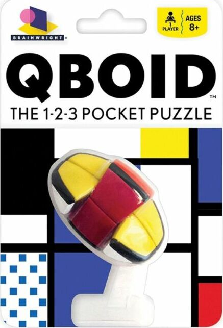 Qboid by Brainwright is a compact mechanical puzzle featuring vibrant colored segments in red, yellow, and black. Designed for ages 8 and up, this pocket puzzle challenges players to twist and turn the pieces to solve the puzzle. Its compact design makes it perfect for on-the-go entertainment and great for brain exercise.