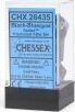 Chessex Gemini Black-Blue/Gold Polyhedral RPG Dice Set displayed in packaging. The dice feature a black and blue swirl pattern with gold numbers for easy readability, ideal for tabletop gaming and RPG enthusiasts.