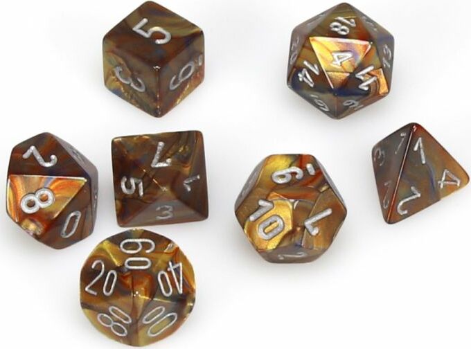 Lustrous Gold/Silver Polyhedral Dice Set