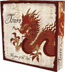 Tsuro game box by Calliope, featuring a striking illustration of a red dragon against a textured background. The title 'Tsuro' and the tagline 'The game of the Path' are prominently displayed, highlighting its theme of adventure and strategy.