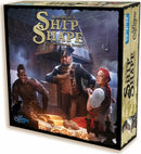 The game "Ship Shape" by Calliope features a colorful box artwork depicting three characters: a muscular man, a stoic captain, and a woman in traditional pirate attire, all surrounded by treasure and set against a ship backdrop, hinting at a thrilling smuggler adventure.