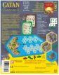 The back of the Catan: Explorers & Pirates – 5-6 Player Extension game box by Mayfair Games, featuring vibrant graphics of the game board and components. It showcases elements like dice, game tiles, and illustrations representing various gameplay scenarios, emphasizing the expansion's feature for larger groups.