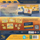Savannah Park game by Capstone Games featuring colorful tiles and illustrations. Players manage a wildlife park, forming animal herds, caring for them, and leading them to watering holes. The back of the box displays game contents, instructions, and artwork highlighting the engaging tile-placement mechanics. Designed for 1-4 players, the game offers exciting gameplay that can last between 20-40 minutes.