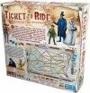 Ticket to Ride board game by Days of Wonder, featuring a colorful game box with illustrations of vintage characters and a map of train routes. The box art showcases the excitement of strategic railroad building.