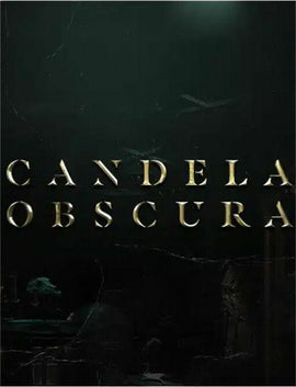 Cover of the Candela Obscura RPG game by Darrington Press LLC, featuring the title 'Candela Obscura' in bold, stylized gold lettering against a dark, textured background, suggesting themes of mystery and intrigue.