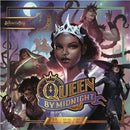 The game 'Queen By Midnight' features a beautifully illustrated cover with a central character wearing a crown and flanked by other characters in dynamic poses. The design incorporates elements of fantasy and intrigue, perfect for a game night with friends. Suitable for 3-6 players aged 12 and up, the game promises 60-90 minutes of thrilling gameplay.
