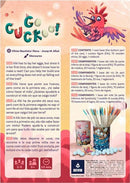 Product image for 'Go Cuckoo!', a fun and engaging game by Devir. The vibrant packaging features colorful artwork of Kiki the bird, surrounded by wooden sticks and eggs. The back of the box provides game instructions in multiple languages, highlighting its appeal to players aged 2-5 with a quick setup time of just 15 minutes. Ideal for family game night or playdates, it encourages strategy and dexterity as players help Kiki build her nest while precariously balancing eggs.