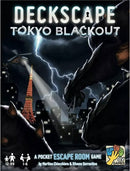 Deckscape: Tokyo Blackout is a thrilling pocket escape room game designed by Martino Chiacchiera and Silvano Sorrentino. The game features a dramatic cover illustration depicting a tense Tokyo skyline with a towering figure and a lightning storm, highlighting the excitement and challenges within. It's suitable for 1 to 6 players ages 12 and up, set against the iconic Tokyo Tower.