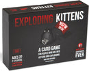 Exploding Kittens: NSFW Deck card game box featuring a cartoon black cat waving a flag that says 'NSFW Deck'. The box highlights that it is a card game for 2-5 players and includes humorous elements about kittens and explosions. It is marked as the #1 most-backed Kickstarter project ever, aimed at ages 30 and up.