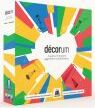 Decorum board game by Floodgate Games. The vibrant box features a colorful design with various geometric shapes radiating from a heart shape in the center. Perfect for family game nights and gatherings, this strategic game emphasizes creativity and collaboration in home design.