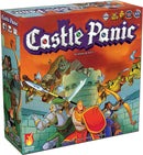 Castle Panic: 2nd Edition board game by Fireside Games featuring colorful illustrations of heroes defending a castle against goblins and other monsters. The box art showcases vibrant characters wielding swords and shields, set against a medieval backdrop.