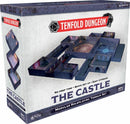 Tenfold Dungeon: The Castle game box showcasing a modular roleplaying terrain set. The cover displays a detailed layout of a castle with various rooms and a central area. The design emphasizes quick setup and easy storage, ideal for tabletop RPG enthusiasts.