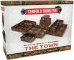 The Tenfold Dungeon: The Town box set by Gale Force 9, featuring intricately designed modular dungeon pieces that create a detailed town layout for tabletop gaming. The packaging displays rich colors and textures, enhancing the appeal for fantasy role-playing enthusiasts.