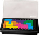 Katamino Pocket by Gigamic, a colorful mechanical puzzle featuring a variety of Tetris-like shapes in various colors arranged in a compact storage case. The pieces are designed for spatial reasoning and problem-solving, ideal for both kids and adults.