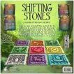 The game 'Shifting Stones' by Gamewright features a beautiful board with colorful tiles, each decorated with unique animal designs. The game box is adorned with vibrant graphics showcasing its gameplay, aimed at engaging players in a strategic yet fun experience. The setting is lush greenery, enhancing the theme of nature and exploration.