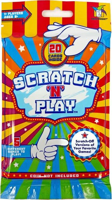 Scratch 'N' Play by Gamewright is a colorful game package featuring vibrant graphics. It contains 20 scratch-off cards, allowing players to enjoy five different variations of popular games. Ideal for family game night or parties, this engaging game encourages fun and creativity.