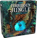 Forbidden Jungle Survive The Wild board game by Gamewright featuring a colorful jungle illustration with a mysterious archway. The box is designed for 2-5 players aged 10 and up, promoting adventure and strategy.