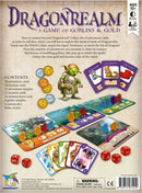 Dragonrealm board game by Gamewright featuring colorful adventure cards, treasure coins, and playful goblin figures. The game emphasizes strategy and competition as players explore a mythical realm to gather treasures and outsmart goblins. Ideal for ages 10 and up, it offers engaging gameplay for 2 to 5 players within a 30-minute session, perfect for family game nights or gatherings.