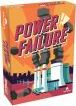 The box of the game 'Power Failure' by ARTANA GAMES, featuring bold colors and striking graphics. The artwork includes characters and power-related imagery, set against a vibrant orange background. The game box is positioned upright, showcasing its engaging and dynamic design, ideal for board game enthusiasts looking for a fun and strategic challenge.