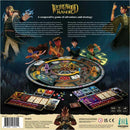Weirdwood Manor is a cooperative adventure and strategy board game by GREYRIDGE GAMES. The image showcases the game board, featuring character tokens, cards, and colorful dice. Players take on the roles of different characters to strategize against Fae monsters in a beautifully illustrated woodland backdrop. The game includes various components like monster boards, tracking cards, and player aids, promoting teamwork and tactical gameplay.