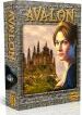 The Resistance: Avalon game box by Indie Boards and Cards, featuring a mystical castle in the background and a character with a serious expression. The box is designed with intricate artwork and gold lettering, emphasizing the fantasy theme.